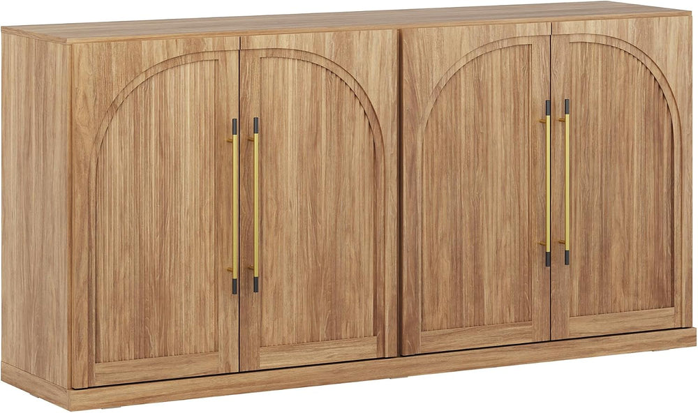 BELLEZE 65 Inch Sideboard Cabinet with Double-Arc Wood Doors, Large Buffet Ca...