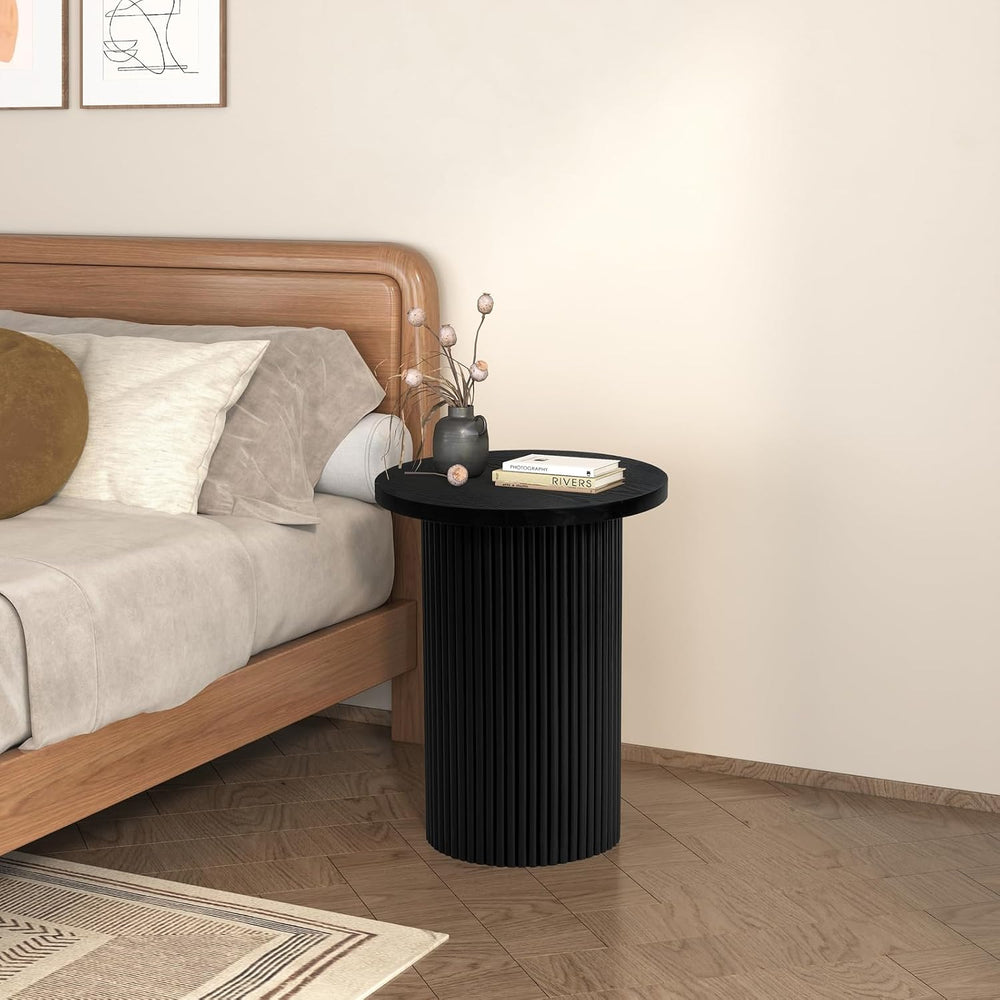 Modern Side Table, 16.93" Fluted Round Pedestal Table for Living Room, B...