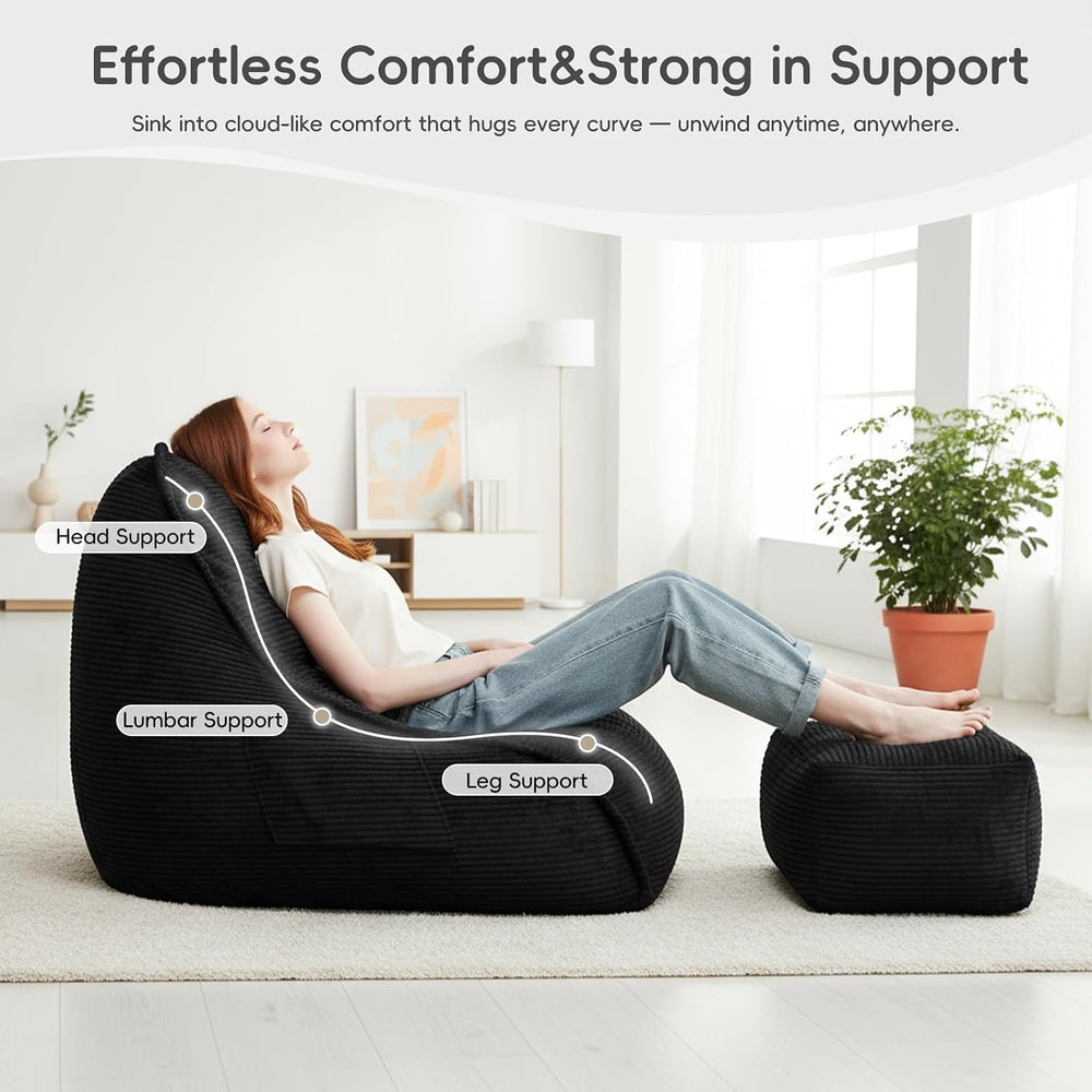Bean Bag Chair with Ottoman for Adults, Large Corduroy Bean Bag Couch, Chaise...