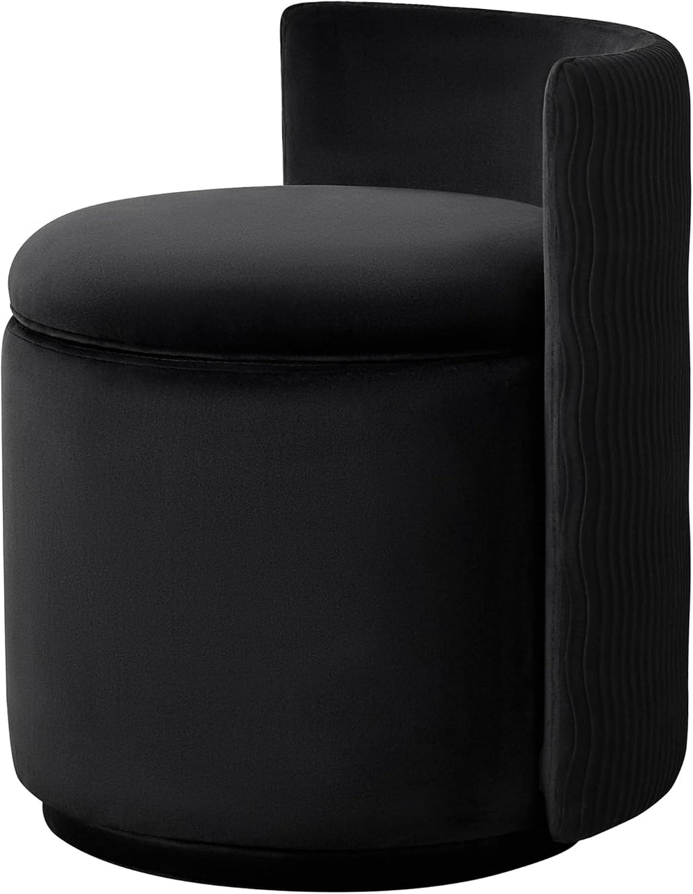 360° Swivel Velvet Vanity Chair with Storage, Barrel Makeup Chair with Wave B...