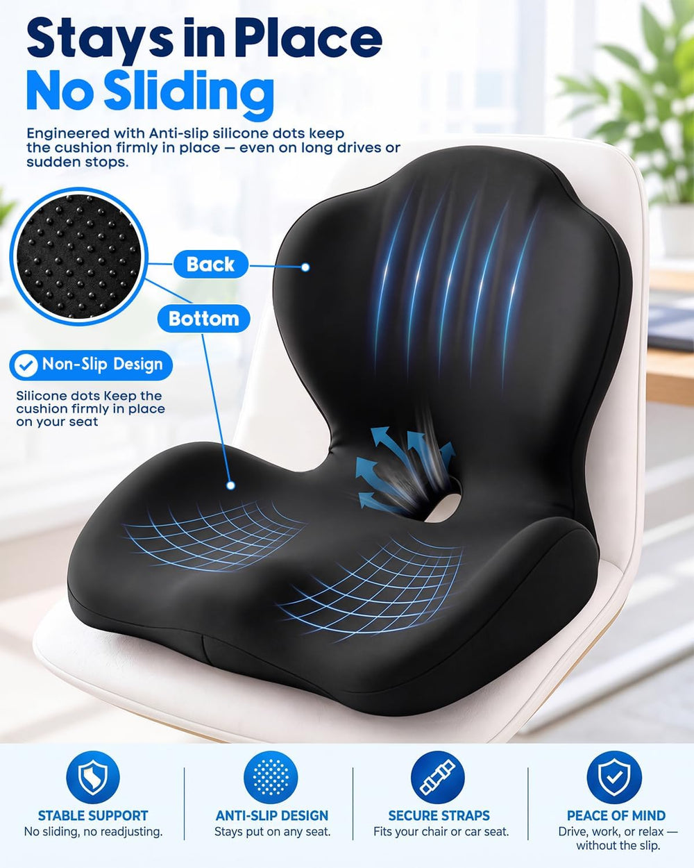 Seat Cushion with Back Support,Memory Foam Ergonomic Seat Cushion.