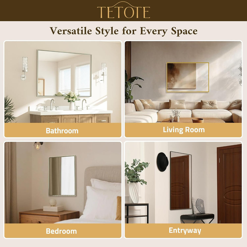 TETOTE Brushed Nickel Bathroom Mirror 24" x 30" Rectangle Beveled F...