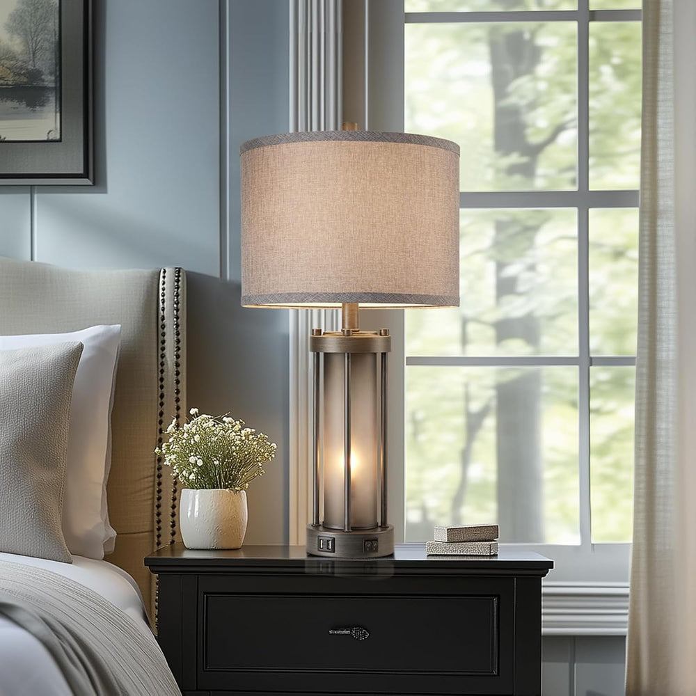 RORIA Set of 2 Rustic Table Lamps for Living Room with 2 USB Ports