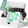 Sleek White PU Leather Charging Station with Drawer - 6-in-1 Multi-Device Desktop Organizer Docking Hub for iPad, Tablet, Laptop, Phone, Watch, Office Home Gift Idea