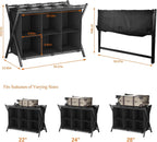 Huhote Luggage Rack for Guest Room, Folding Suitcase Stand with 6-Cube Fabric Storage Shelf, Luggage Holder, Steel Foldable Luggage Stand for Guest Room, Bedroom, Hotel, Black
