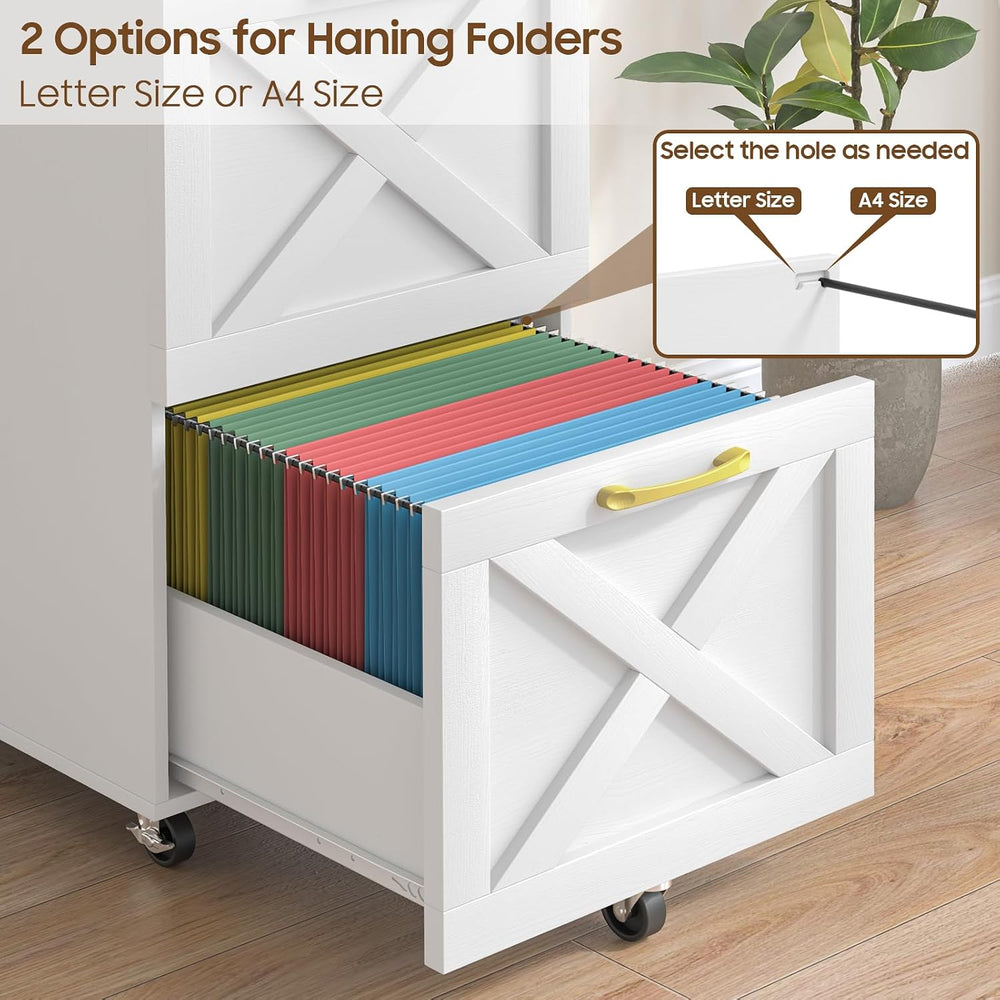 Halitaa Farmhouse 2 Drawer Small File Cabinet with Wheels, White | Vertical F...