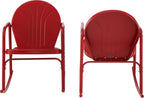 Crosley Furniture Griffith Retro Metal Outdoor Rocking Chairs, Set of 2, for Porch, Deck, Balcony, Backyard, Bright Red Gloss