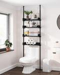 ALLZONE 4 Tier Over The Toilet Storage, Adjustable Wood Over Toilet Bathroom Organizer, Freestanding Shelves, Fit Most Showers Over The Toilet Shelf, 92 to 116 Inch Tall, Black