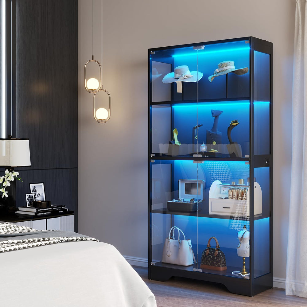 knoworld Display Cabinet with Glass Doors, 63" Tall Curio Cabinet with H...