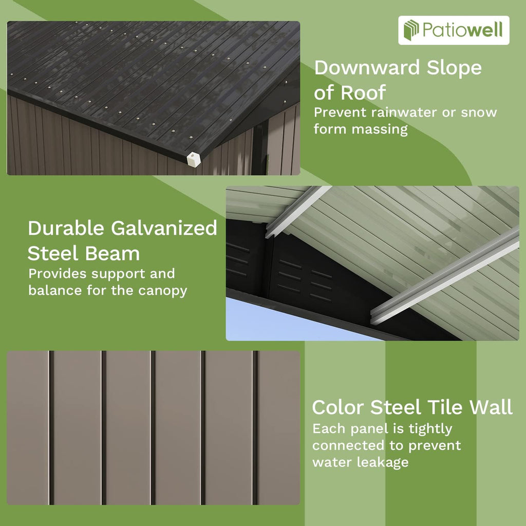 Patiowell 8x6 FT Outdoor Storage Shed, Metal Tool shed & Outdoor Storage with Lockable Doors & Air Vents, for Backyard Garden Patio, Brown
