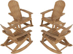 WO Home Furniture Patio Rocking Chair Set of 4 PCS Garden Outdoor HDPE UV Weather Resistant (Teak)