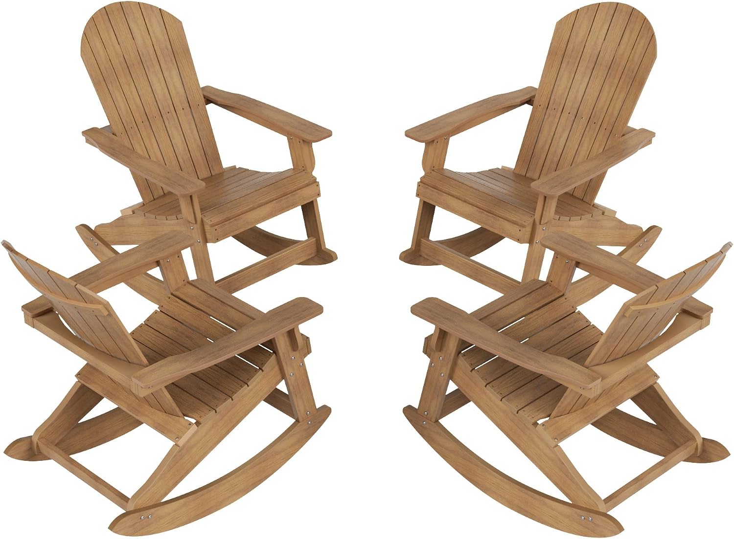 WO Home Furniture Patio Rocking Chair Set of 4 PCS Garden Outdoor HDPE UV Weather Resistant (Teak)