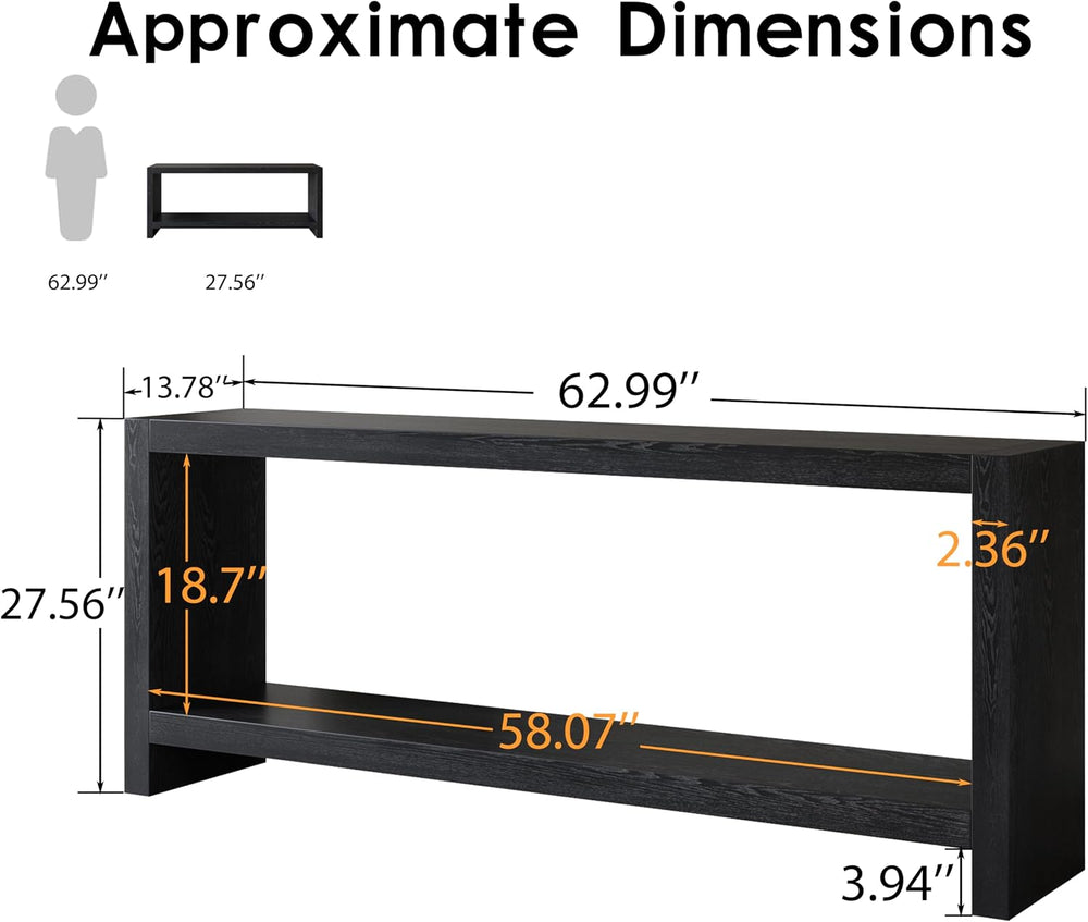 LUMISOL Farmhouse Console Table with Shelf & Wood Veneer, Black