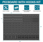 Metal Peg Board Kit with 1/4" Pegboard Accessories, 6 Pack 12"X24" Pegboard and 264PCS Extra Thick Pegboard Accessories,Wall Organizer Peg Board Panels Tool Organizer Storage System (Black)