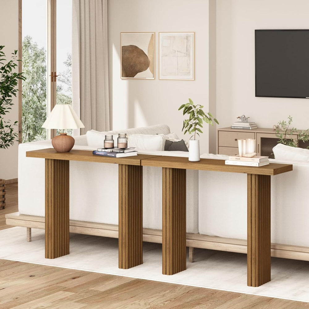 Fluted Solid Wood Console Table, Entryway Table