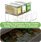 2 Pack Stackable Tea Bag Storage Organizer Drawers – Clear Acrylic Tea Bag Holder for Cabinet, Drawer, Pantry, Countertop – Kitchen Tea Storage Container