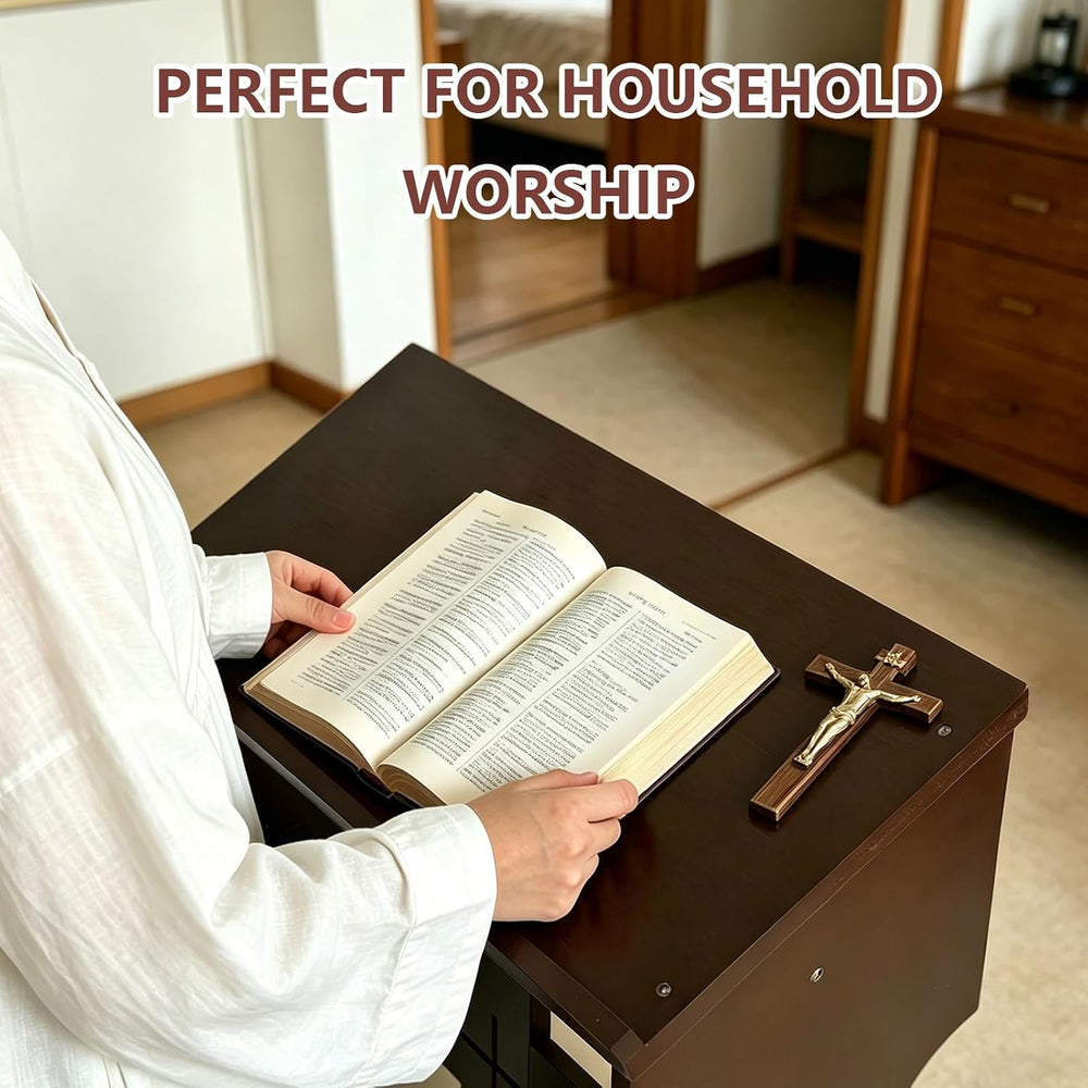 Kneeler for Prayer – Wooden Prayer Bench Kneeler, Padded Faux Leather Kneelin...