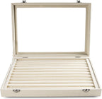 Frebeauty Rings/Earrings Organizer Tray with Clear Lid 10 Slots Velvet Drawer Insert Jewelry Storage box with Glass lid Jewelry Display Case Showcase Gift for Girls Women (Beige, 10 Slots)