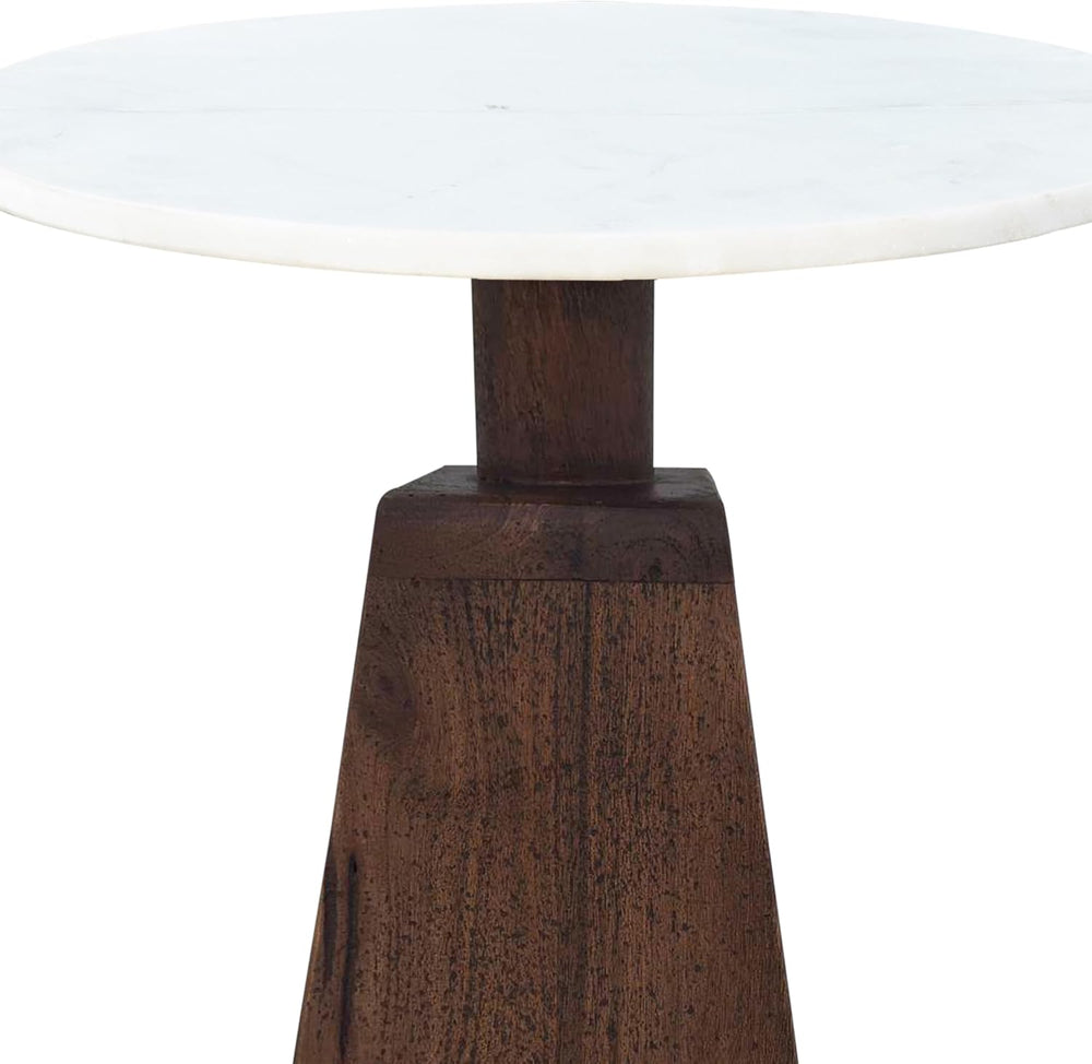 Port Blair Side End Table, 16.5 Inch Height, Round White Genuine Marble Top, ...