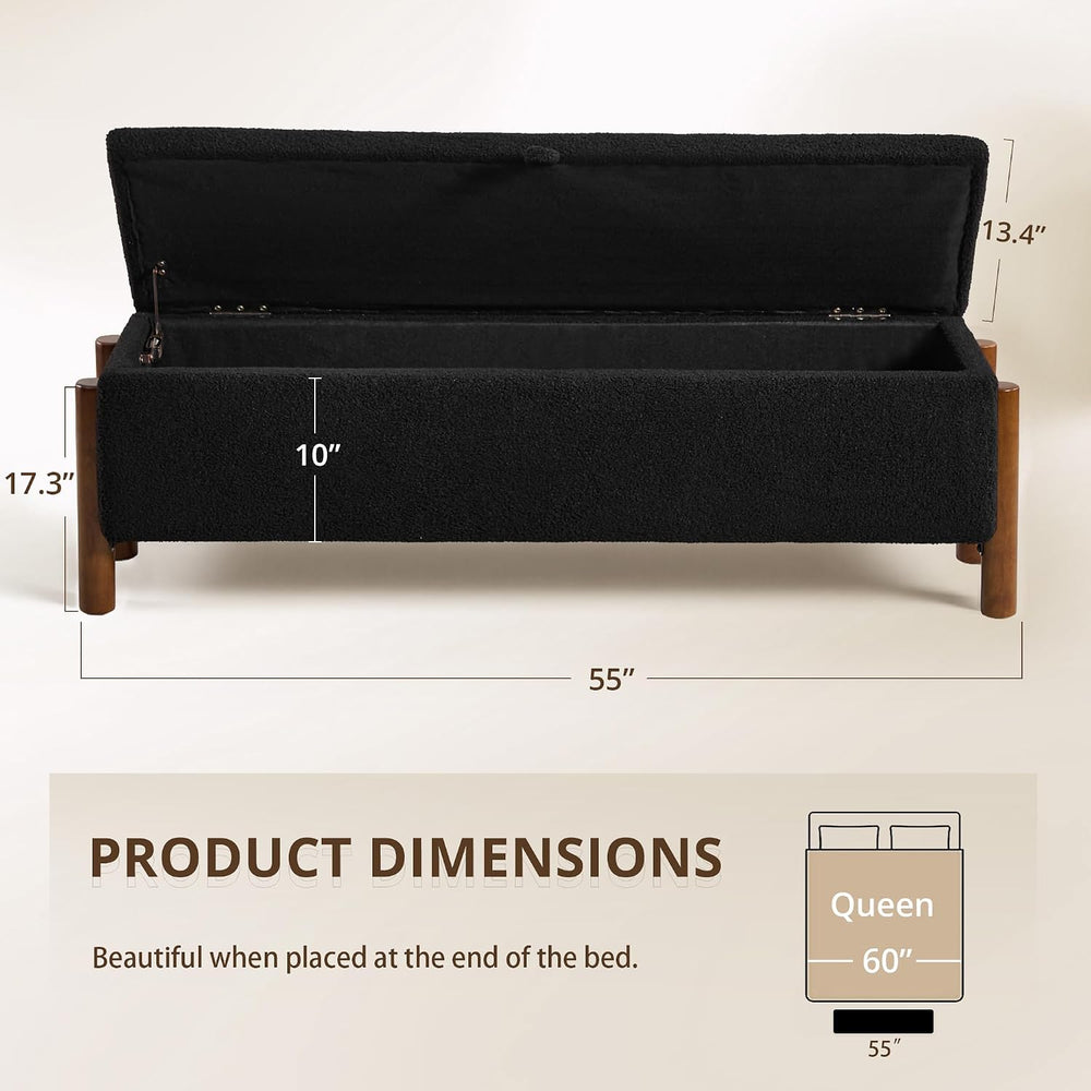 55'' Modern Storage Ottoman Benches | Walnut Wood Legs 26 Gallons Sto...