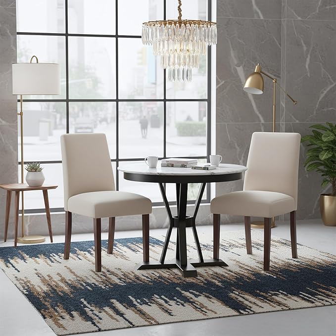 Dining Chairs Set of 2, Modern Dining Room Chairs with Wooden Legs, Upholstered Kitchen Farmhouse Parsons Chairs for Restaurant & Cafe- Beige