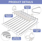 Upgrade 9 Layers Pants Hangers Space Saving, 2 Pack Pant Hangers Organizer Multifunctional Pants Rack Space Saver Closet Organizers and Storage Hangers for Pants Jeans Leggings Trousers Skirts, White