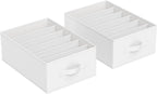 SONGMICS Set of 2 Large Size Wardrobe Clothes Organizers, 6-Compartment Foldable Drawer Organizers with Handles, 16.5 x 11.8 x 6.7 Inches, for Pants, Sweaters, Jeans, Cloud White URUS009W02