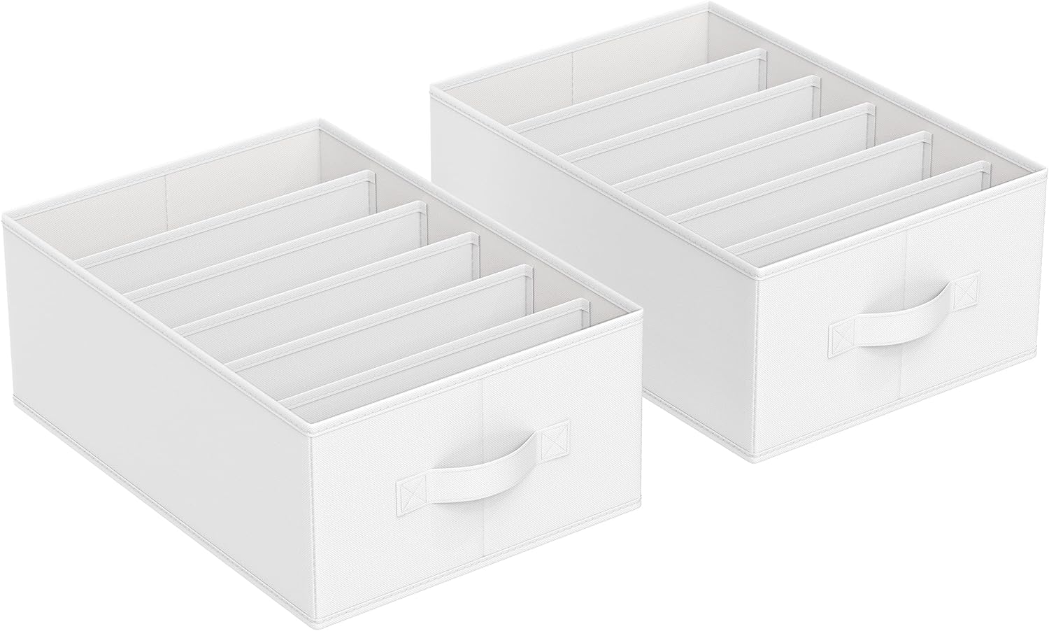 SONGMICS Set of 2 Large Size Wardrobe Clothes Organizers, 6-Compartment Foldable Drawer Organizers with Handles, 16.5 x 11.8 x 6.7 Inches, for Pants, Sweaters, Jeans, Cloud White URUS009W02