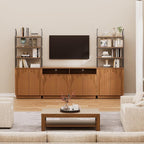 Yechen 110" Modular Entertainment Center with Bookshelves for up to 55", Mid Century Modern TV Stand with Storage, TV Cabinet with Open Shelves and Adjustable Shelves, Living Room, Walnut Oak (3 PCS)