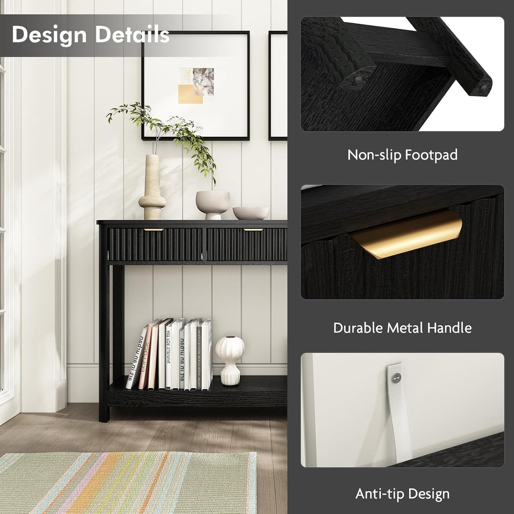 HOKYHOKY Fluted Console Table with Drawers, Modern 47.1" Entryway Table ...