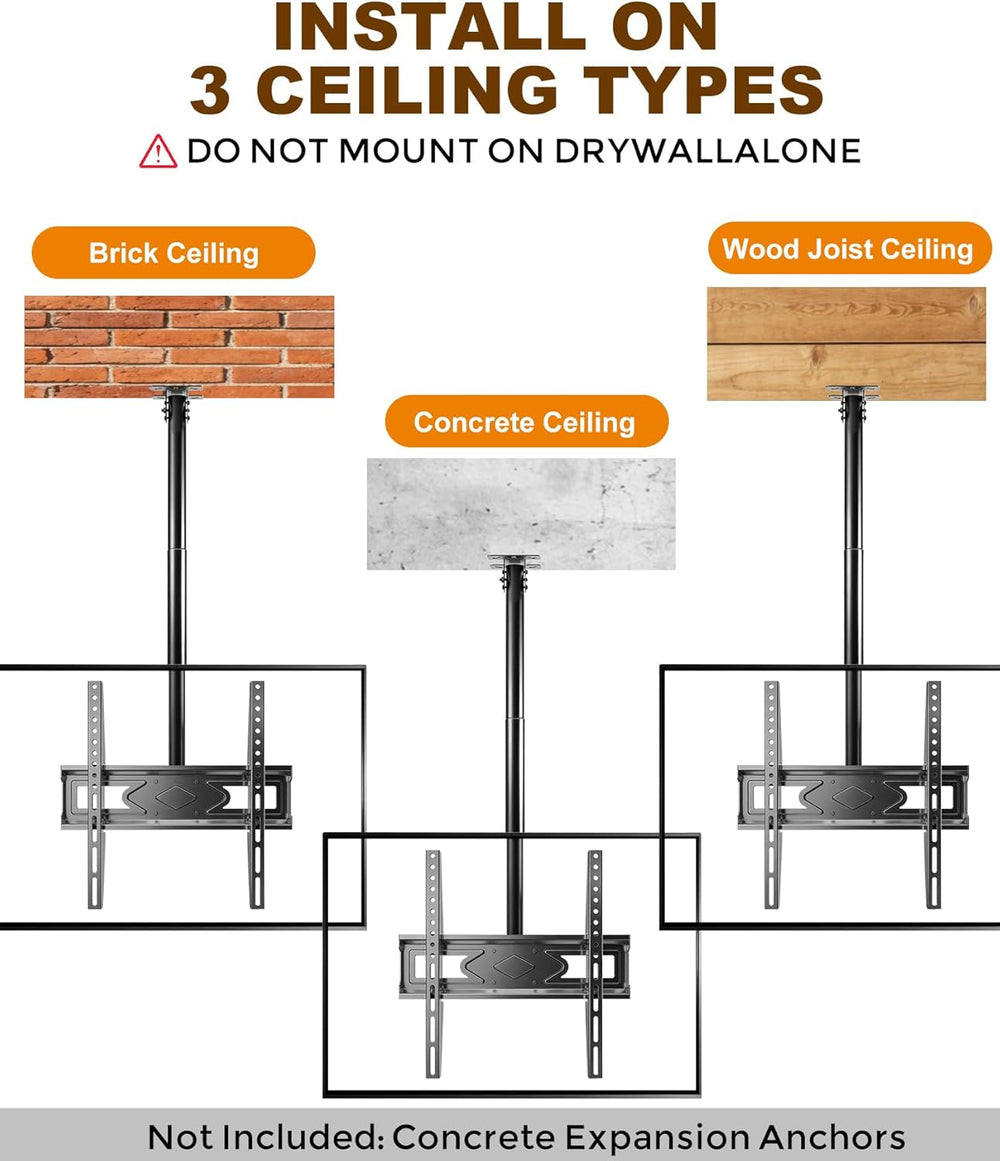 39” Ceiling TV Mount for 26-65 Inch LCD LED OLED 4K TVs, Heavy Duty Hanging T...
