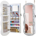 whitebeach Jewelry Armoire Organizer, LED Jewelry Cabinet Wall/Door Mounted | Lockable Wavy Mirror with Storage, Crushed Diamonds Mirror Full Length,Door or Wall Mounted Mirror with Jewelry Storage