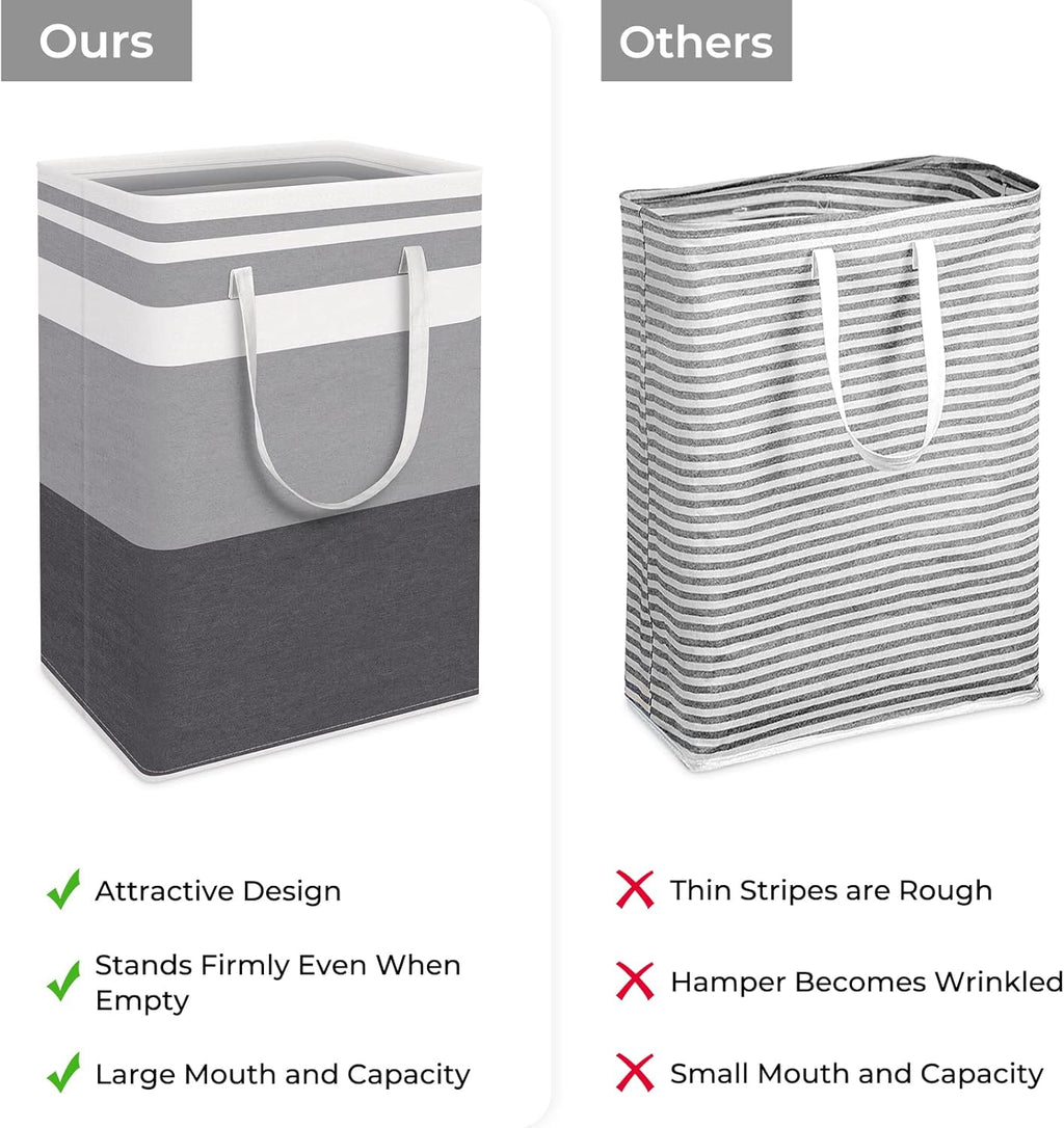 HomeHacks 2 Pack Large Laundry Baskets, Waterproof, Freestanding Laundry Hampers, Collapsible Clothes Hamper with Reinforced Handles in Laundry, College Dorm, Bathroom, Bedroom (Grey+Blue, 75Lx2)