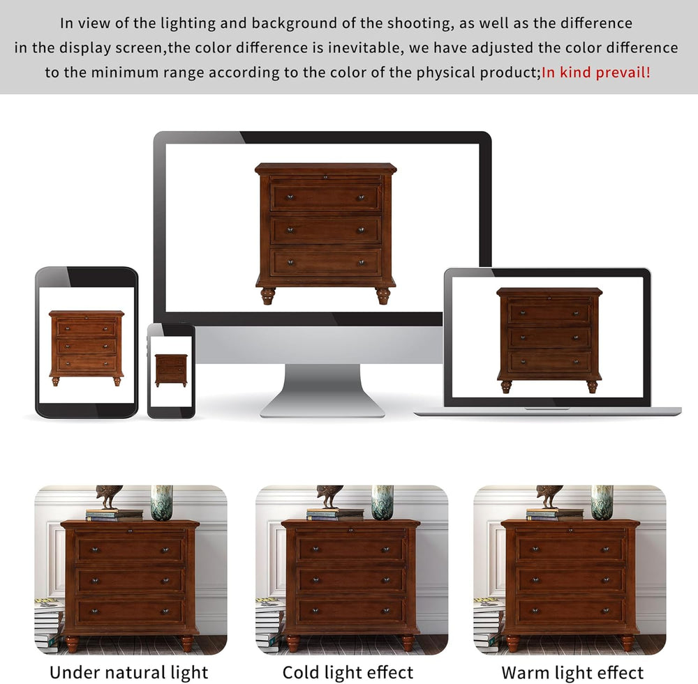 3-Drawer Storage Wood Cabinet, End Table Set of Two with Pull Out Tray,Nights...