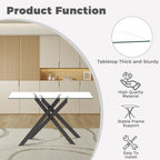 51.18" W Glass Dining Table Set for 4, Modern Rectangular Glass Kitchen Table with Black Metal Legs, 4 PU Leather Chairs with Black Legs, for Dining Room, Home -White