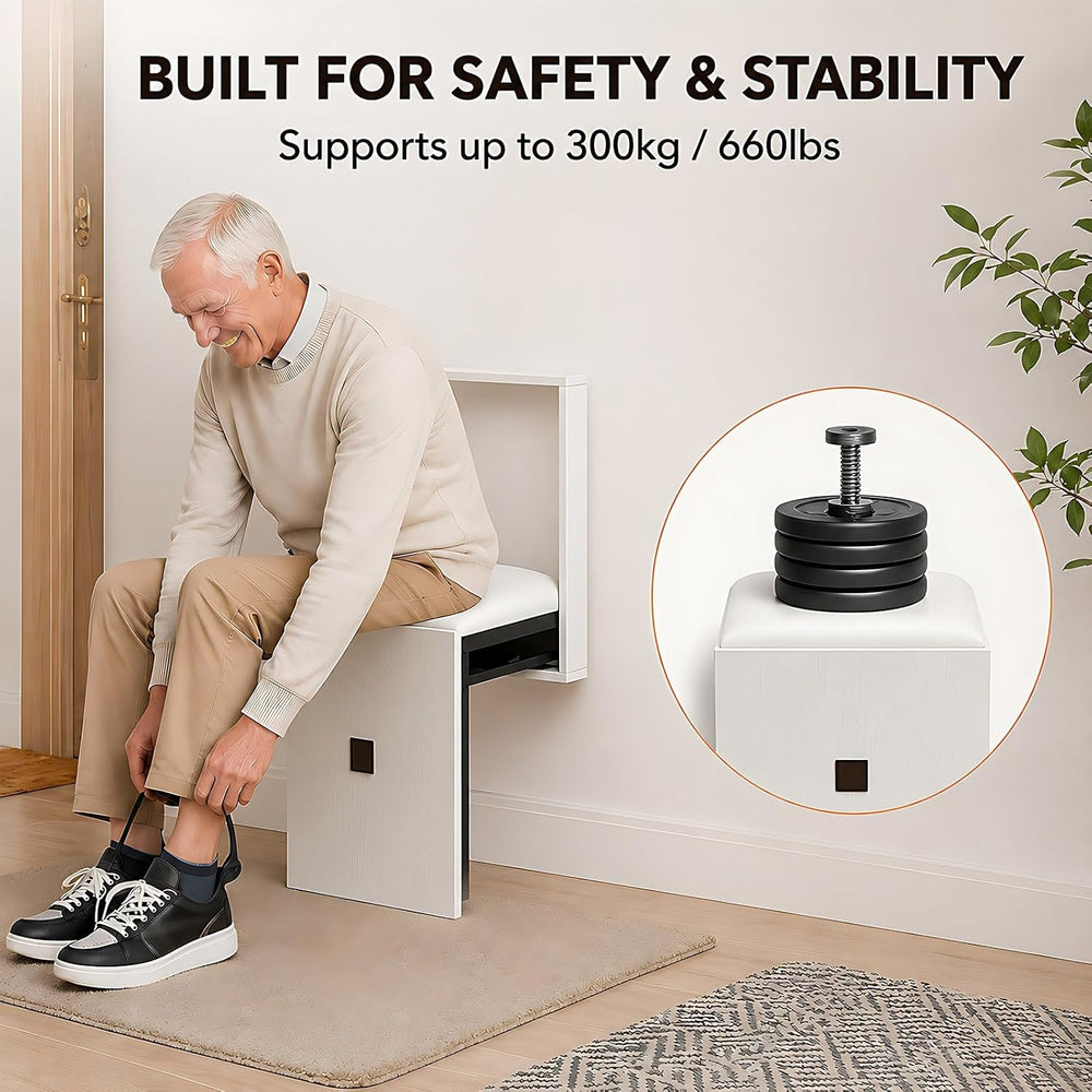Wall Mount Folding Shoe Stool for Mudroom, Invisible Hideaway Entryway Bench ...