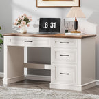 Halitaa Farmhouse 47" Executive Desk, Computer Desk with Drawers and File Drawer, Workstation Computer Desk with Charging Station for Home Office,Study.Unique White