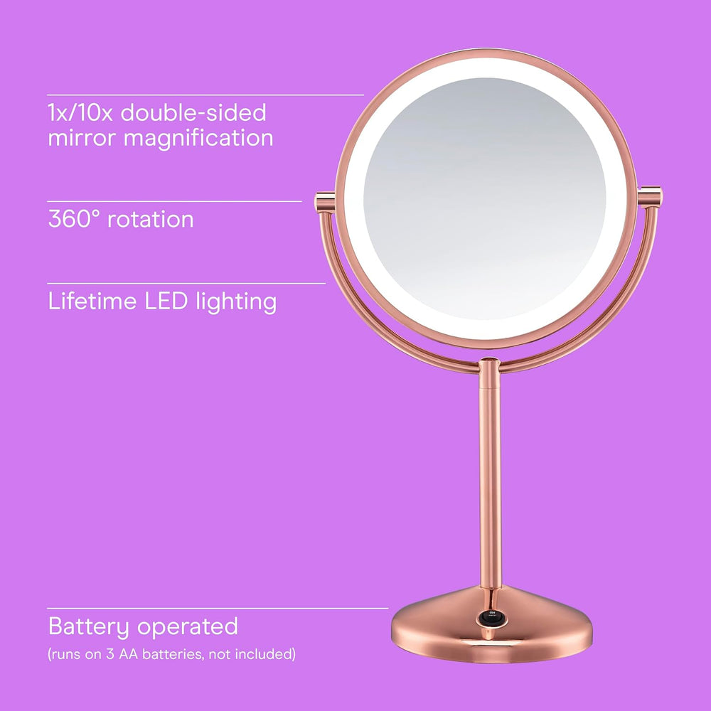 Conair Vanity Mirror, LED Lighting, 1X/10X Magnifying, Rose Gold
