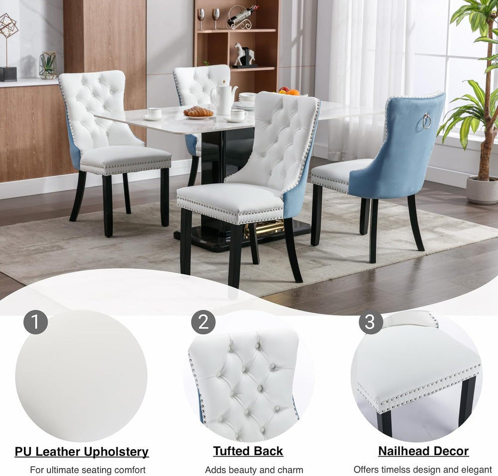 Modern Dining Chairs Set of 6, Tufted Upholstered Dining Room Chairs with Nai...