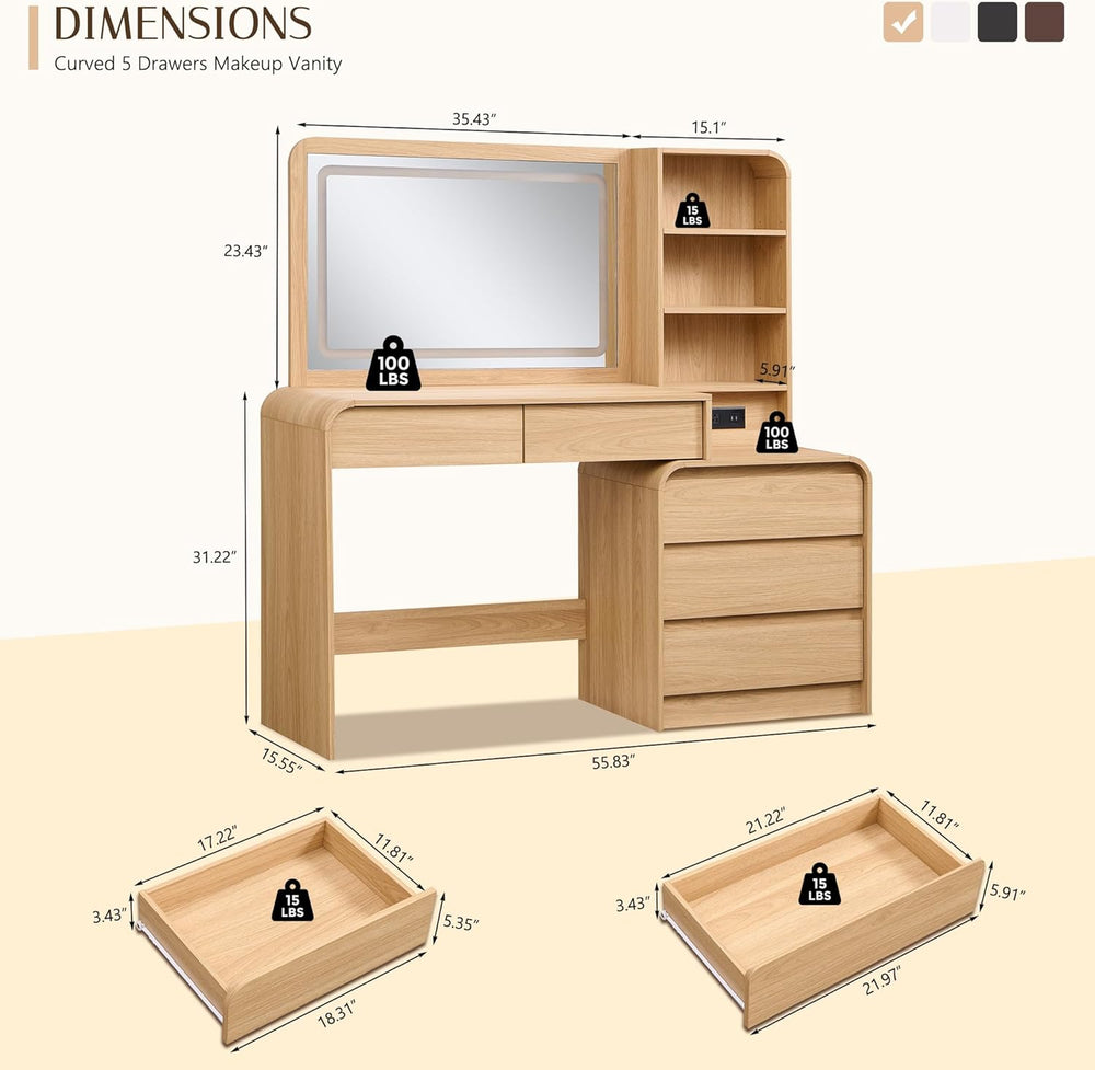 Aitjunz Vanity Desk with Mirror and Lights, 50” Modren Makeup Vanity with 35....