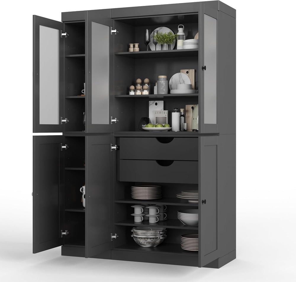 Palace Imports 100% Solid Wood 48.5"" Pantry Cabinet with Frosted G...