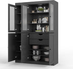 Palace Imports 100% Solid Wood 48.5"" Pantry Cabinet with Frosted Glass, Shaker Doors, 2-Drawers and Adjustable Shelves