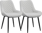 Dining Chair Set of 2, Modern Dining Chairs with Thick Cushions, Faux Leather Upholstered Kitchen Dining Room Chairs with Metal Adjustable Legs for Dining Living Room, Light Grey
