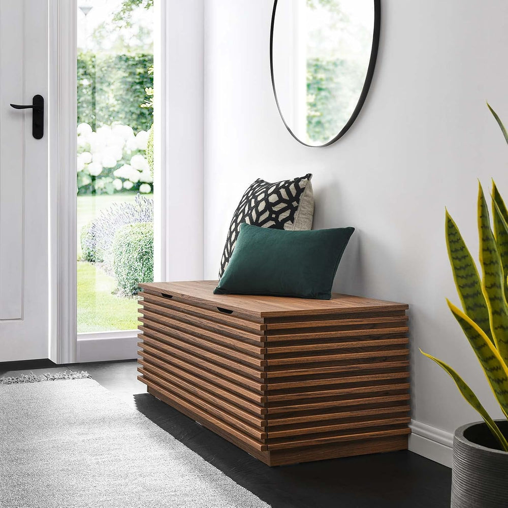 Modway Render 47" Wood Grain Storage Bench in Walnut