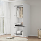 Bedroom Armoire Wardrobe Closet with 2 Doors: 75" White Wardrobe Cabinet for Clothes, Wooden Closet with Hanging Rod, Modern Armoire with Shelves (1)