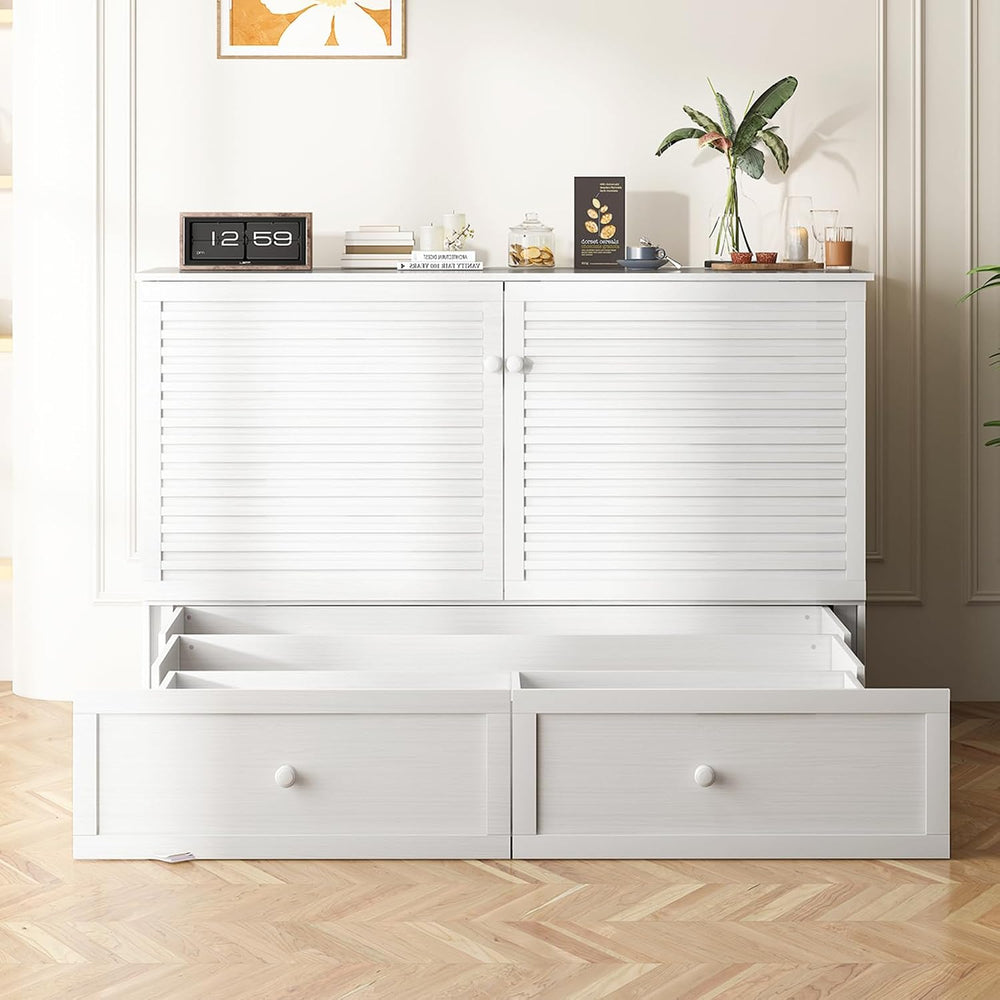 BALUS 63.3“W Murphy Bed Queen, Cabinet Bed with USB Ports & Large Storage...