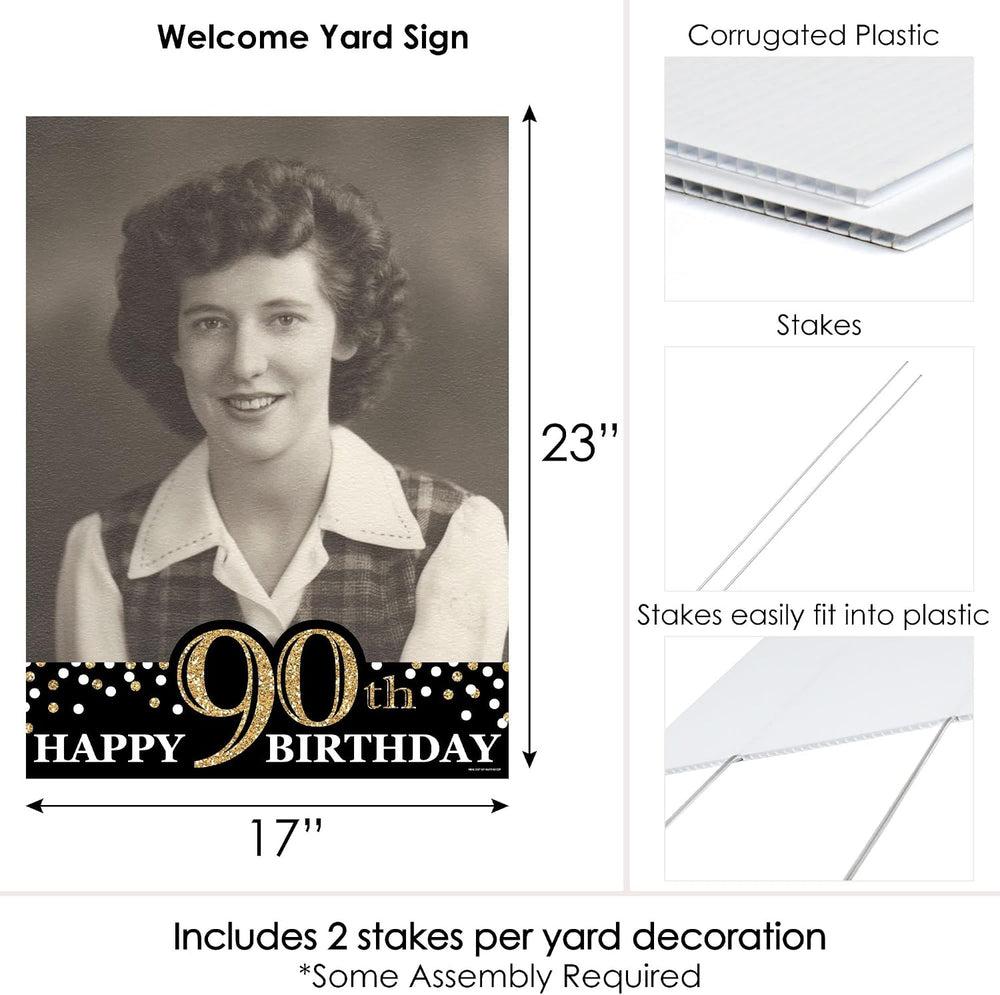 Big Dot of Happiness Custom Adult 90th Birthday - Gold - Photo Yard Sign - Bi...