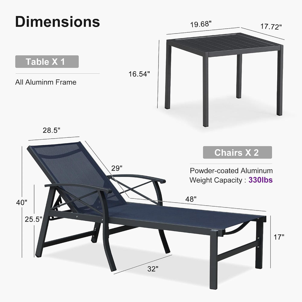 PURPLE LEAF Oversized Outdoor Lounge Chair Set of 2 Aluminum, Deep Blue | Ext...