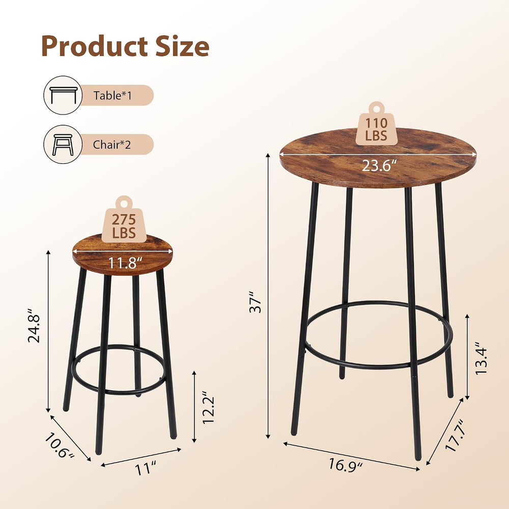 Nova Microdermabrasion 3 Piece Dining Table Set, Modern Round Bar Table and 2...