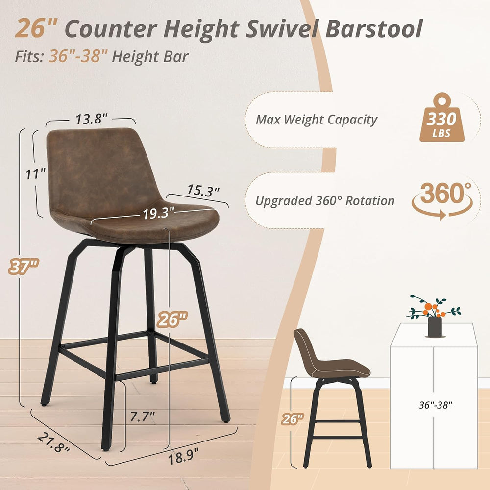 LUE BONA 360° Swivel Bar Stools Set of 3, 26 Inch Counter Height Bar Stools, ...